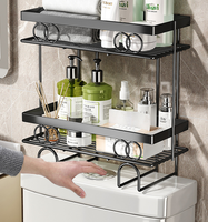 Étagère d'angle de salle de bain en acier inoxydable sans perçage, à poser au-dessus des toilettes, à un seul niveau, pour douche