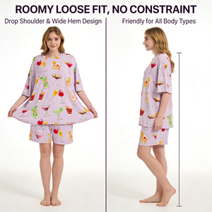 Conjunto de Pijama de Bambú para <span class=keywords><strong>Mujer</strong></span>, Tallas Grandes, Largo hasta la Rodilla, Transpirable, de Secado Rápido, para Primavera/Verano, Fabricación OEM - Product Image 6