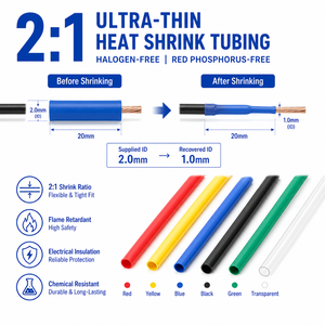 ปลอกหุ้มสายไฟฟ้า PE แบบหดตัวด้วยความร้อน  ชนิดหนาพิเศษ ปราศจากฮาโลเจน ปราศจากฟอสฟอรัสแดง อัตราส่วน 2:1 ทนไฟ - Product Image 1
