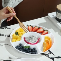 Assiette ronde à motifs solides de qualité alimentaire, plateau de service à fruits à cinq compartiments pour hôtels et restaurants, design moderne et minimaliste