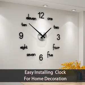 Grande Horloge Murale 3d Design Moderne Acrylique Silencieux Montre 3D Sticker Mural Horloges Salon Grande Montre Noire Cadeau Décoratif Maison