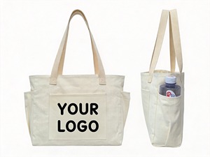 Sac fourre-tout en toile personnalisé avec logo en lettres, en coton recyclé, imprimé, avec poche intérieure zippée, pour cadeau - Product Image 3
