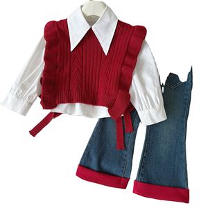 Maglia maglia maglia Jeans <span class=keywords><strong>bambina</strong></span> tre pezzi abbigliamento <span class=keywords><strong>elegante</strong></span> Cardigan Set <span class=keywords><strong>completo</strong></span> autunno ragazza - Product Image 1