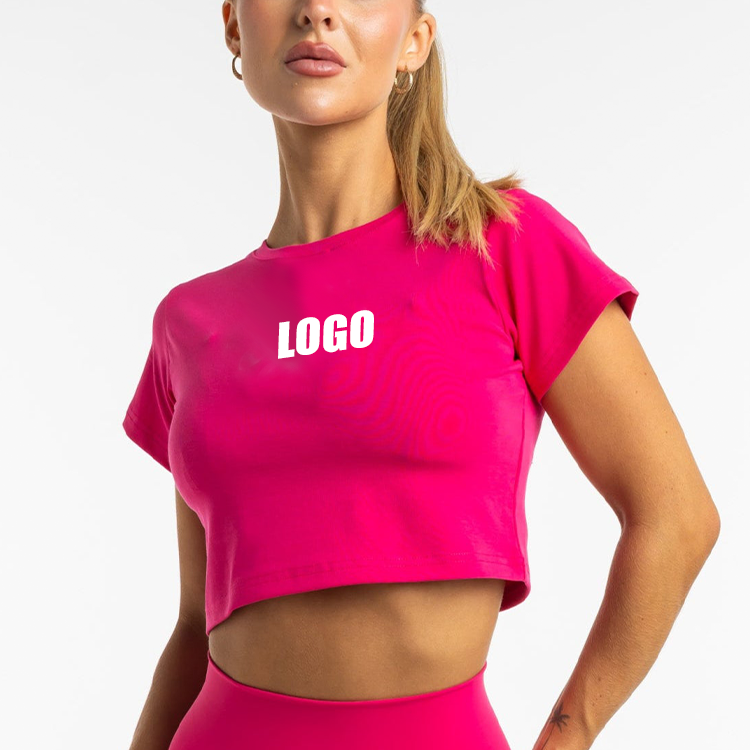 OEM Custom Cropped Breathable Four Way Stretch Short Sleeve Gym Slim Fit Fitness Yoga T-Shirt for Women
