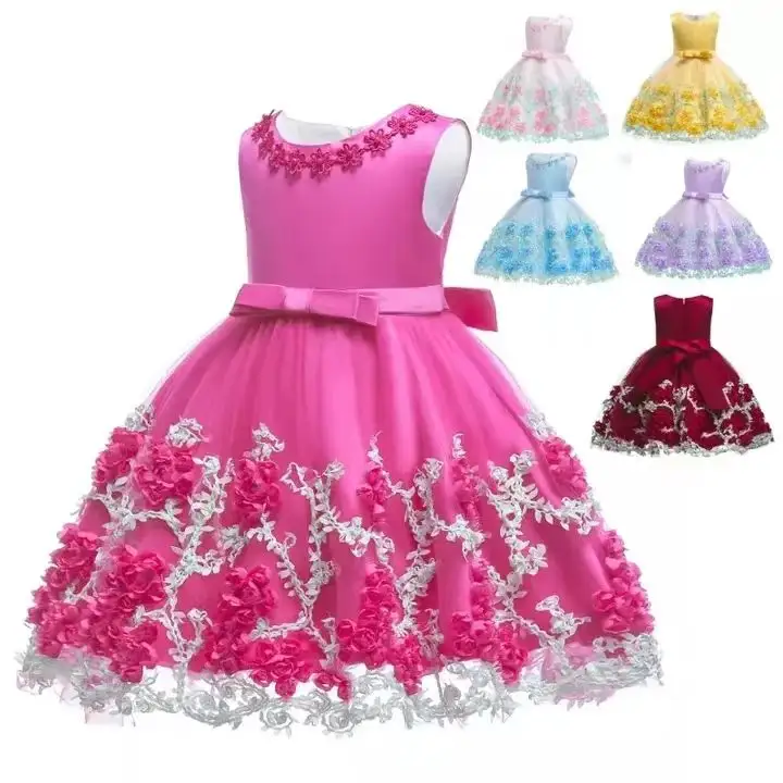Infant Princess Dress Girls Flower Wedding Party Birthday Tutu Clothes Newborn Infant Bow Kids Dresses
