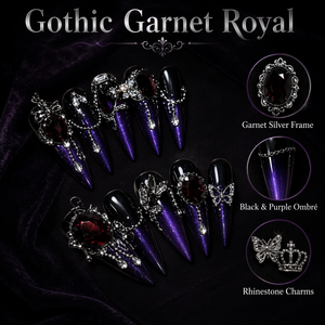 Faux ongles de luxe violets à presser, style gothique avec chaîne en strass, couvrance totale, pour fêtes et festivals - Product Image 4