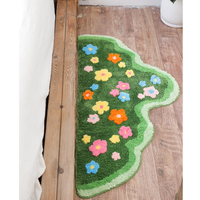 Modern Flower Pattern Green Color High Low Pile Non-Slip Carpet Fluffy Soft Living Room Decoration Plush Rug