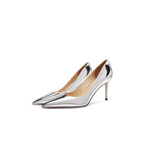 Scarpe con Tacco Alto in Vera Pelle di Pecora, Versione Coreana, Punta Affusolata, Tacco Sottile, Colore <span class=keywords><strong>Argento</strong></span> - Product Image 1