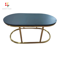 Table basse en pierre Table d'appoint ovale contemporaine gigogne avec base en métal doré