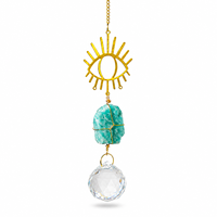 Attrape-soleil en pierre brute d'Amazonite naturelle, carillon éolien, design œil protecteur, prisme de cristal, décoration suspendue