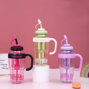 高価値C33大容量使い捨て茶用プラスチックカップ、キャンプ用ストロー付き、女の子向け香り付きアイスキャップ付き、直接飲めるタイプ - Product Image 4