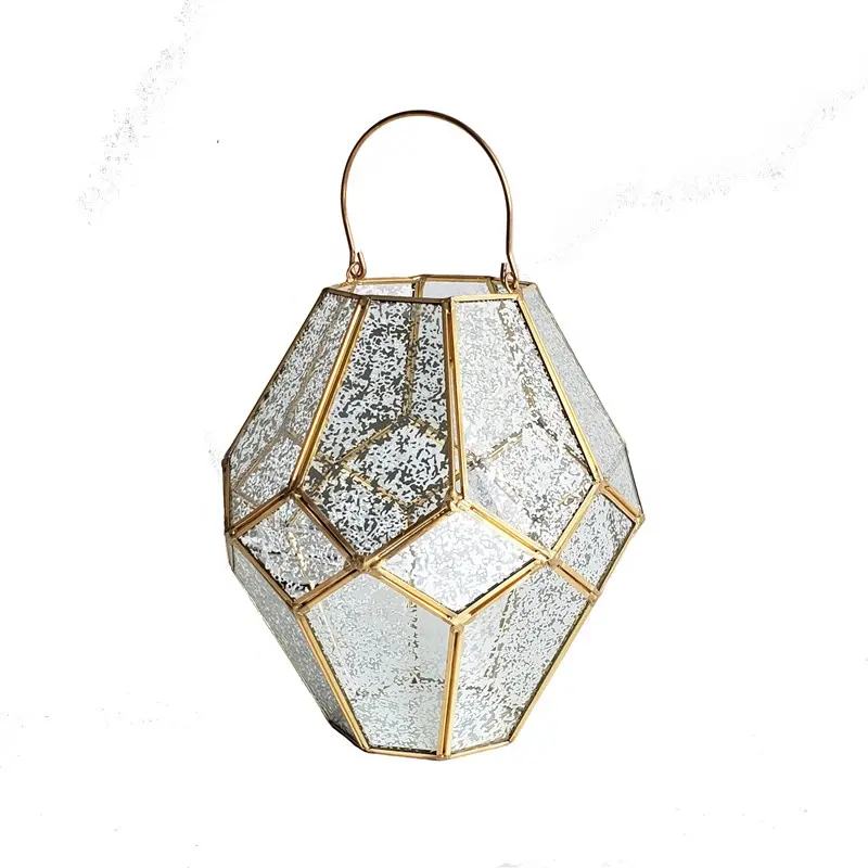 Suelo de cristal de plata de cobre vela linterna de HURACÁN PARA LA decoración del hogar