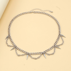 Collar de Cadena con Púas y Tachuelas de Aleación de Zinc, Diseño Geométrico de Una Sola Capa, Accesorio de Moda para Fiestas - Product Image 3