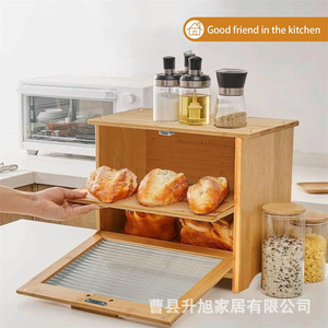 Boîte à pain en bambou pour comptoir de cuisine avec couvercle et compartiments, organisateur de pâtisserie en bois massif, boîte de conservation alimentaire - Product Image 3
