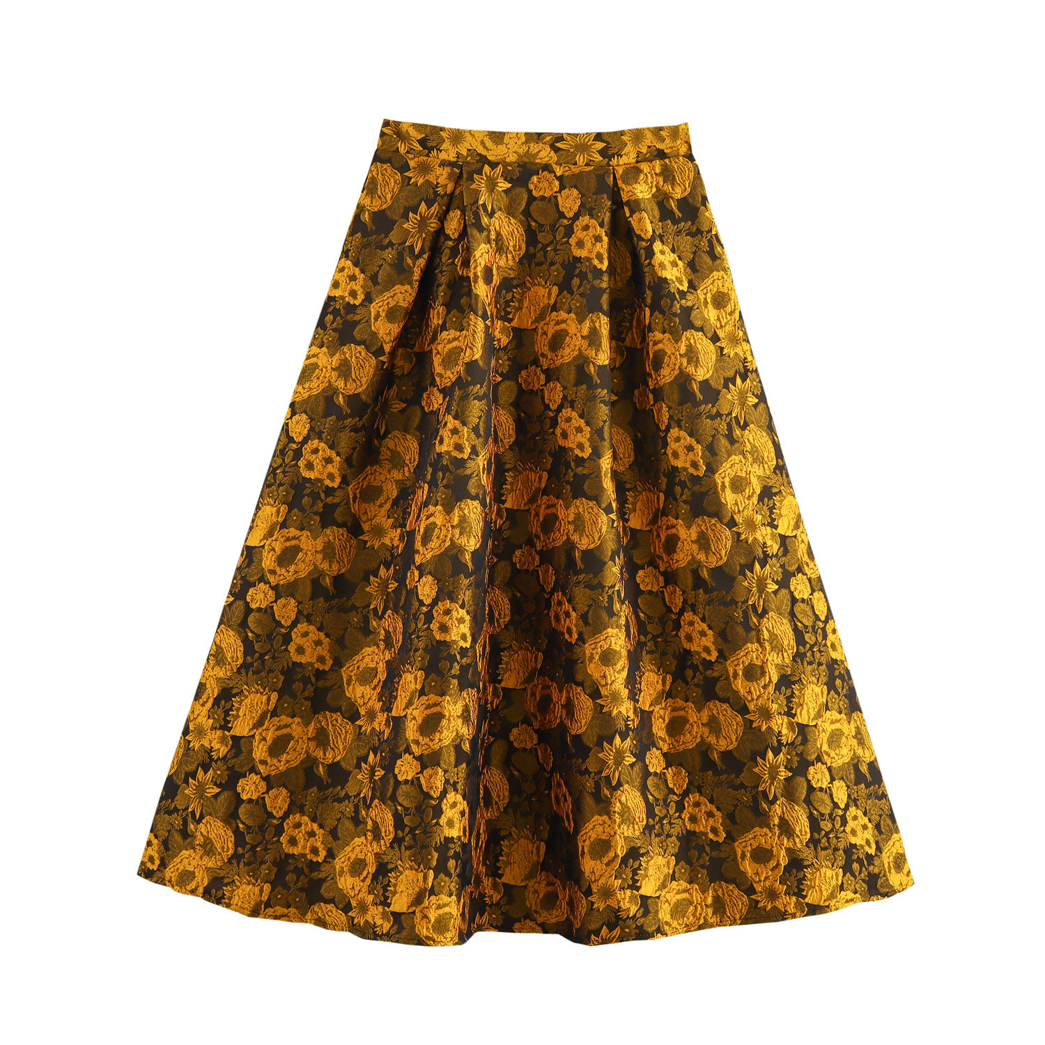 Floral Print Yellow Color Zipper Fly Casual Fashion Long Skirt for