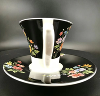 Ensemble tasse et soucoupe en porcelaine de 4 oz, bord incliné unique, forme irrégulière, tasse à café moderne, impression personnalisée, cadeau