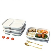Boîte à lunch biodégradable à trois compartiments en poudre de bambou, de qualité alimentaire, blanche, jetable, pour la restauration commerciale et les plats à emporter, design moderne