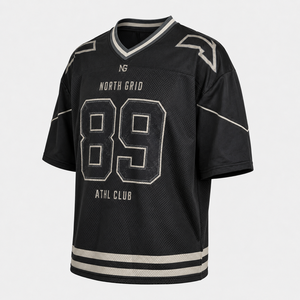Maillot de football américain streetwear foncé respirant grande taille à manches courtes en maille surdimensionné avec numéro personnalisé pour fan - Product Image 4