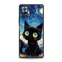Coque de téléphone pour Xiaomi Redmi Note 14 13 12 5G 11 10 Pro Plus 4G 9S 9 14C 13C 12C 10C 9C 9A, motif artistique chat noir nuit étoilée