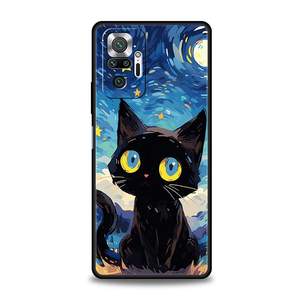 Coque de téléphone pour Xiaomi <span class=keywords><strong>Redmi</strong></span> <span class=keywords><strong>Note</strong></span> 14 13 12 5G 11 10 Pro Plus 4G 9S 9 14C 13C 12C 10C 9C 9A Couverture Artistique Chat Noir Nuit Étoilée - Product Image 6