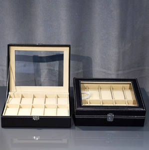 Boîte de présentation de montre en cuir PU rigide de luxe, couvercle en verre transparent et fermeture métallique, boîte d'emballage pour montre-bracelet avec service de logo personnalisé - Product Image 4