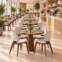 Ensemble de salle à manger conique en tweed beige 4 places, base conique en bois grainé, accent métallique, chaises rembourrées, pour hôtel et salon, personnalisable OEM