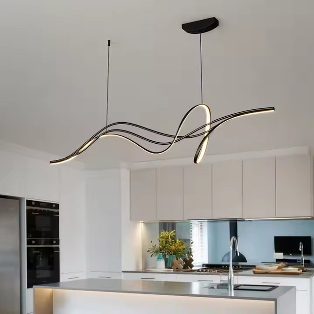 Contemporary Minimalist Pendant Ceiling Light Black Living Room LED Chandelier with Long Shape Silicone Gel Design