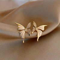 Anting-anting berlian penuh motif kupu-kupu mata kucing pink baru, elegan, mewah, untuk wanita, grosir