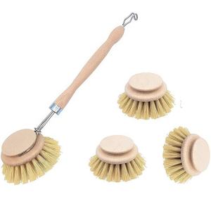 Brosse <span class=keywords><strong>de</strong></span> cuisine en bambou naturel, 4 pièces, outils <span class=keywords><strong>de</strong></span> nettoyage en bois à Long manche, poêle Pot, bol, nettoyage <span class=keywords><strong>de</strong></span> la vaisselle, avec tête <span class=keywords><strong>de</strong></span> remplacement - Product Image 1