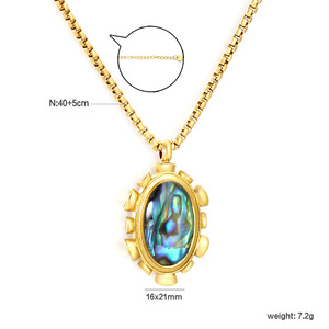 Irregular Oval <b>Abalone</b> <b>Shell</b> Pendant Gold Plated Chain Necklace For Women Fashion Jewelry Leisure Style Geometric Design - Product Image 5
