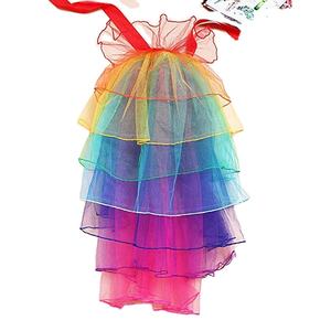 Jupe <span class=keywords><strong>en</strong></span> mousseline de soie <span class=keywords><strong>arc</strong></span>-<span class=keywords><strong>en</strong></span>-<span class=keywords><strong>ciel</strong></span> pour femmes avec décoration <span class=keywords><strong>en</strong></span> dentelle Robe de club respirante pour filles - Product Image 1