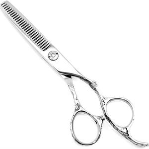 กรรไกรซอยผมมืออาชีพ สแตนเลสสตีล หัวตรง ด้ามยาว สำหรับตัดผมเพื่อความงาม พร้อมดีไซน์ลายดอกพลัม - Product Image 1