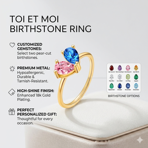 Anello Personalizzato con Pietra Portafortuna, Placcato in Oro 18K, Acciaio Inossidabile Ipoallergenico e Impermeabile, Regalo di Gioielleria per Donne - Product Image 1