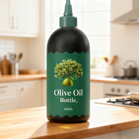 Bouteille souple en plastique HDPE noir mat vert de qualité alimentaire pour huile d'olive, pot à beurre de cacahuète, sauce, 250 ml, 500 ml, 1000 ml