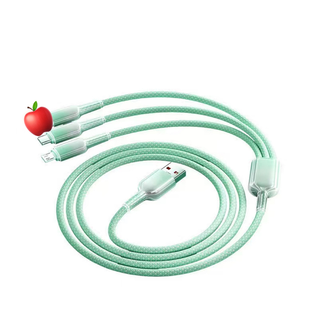Hot Selling 120W Nylon Braided Colorful 6A Fast Charging 3-in-1 Type-C USB Cable 1.2m Pure Copper Conductor Car Mobile Phone