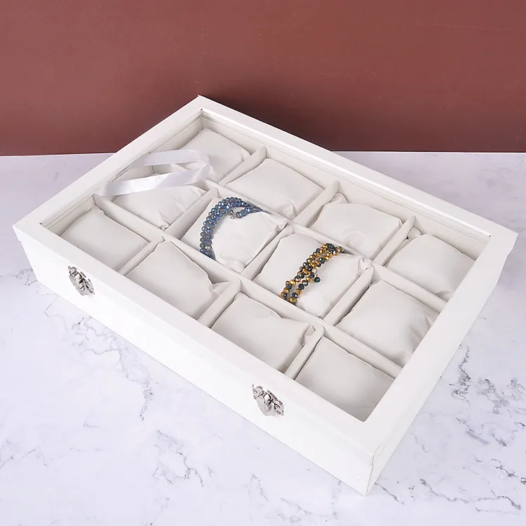 12 Grid Bracelet Watch Box With Small Pillow White Exquisite Jewelry Storage Box Ankle Bracelet Display