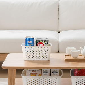 Cesta de almacenamiento blanca con orificios redondos, sin tapa, organizador de baño para escritorio, tamaño pequeño - Product Image 3