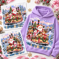 Transfert thermique DTF personnalisé pour Noël, motif Père Noël grimpant sur une échelle avec bonhomme de neige, feuilles de transfert thermique, faible MOQ pour l'impression sur vêtements