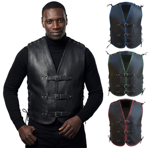 Chaleco de motorista de cuero genuino para hombre, chaleco personalizado con mangas de cadenas, chaleco sin mangas de motocicleta de invierno con decoración de bolsillo - Product Image 1