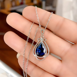 Collier pendentif nœud papillon bleu en forme de goutte d'eau pour femme, élégant collier à breloque en forme de poire, bijou fantaisie, cadeau - Product Image 2