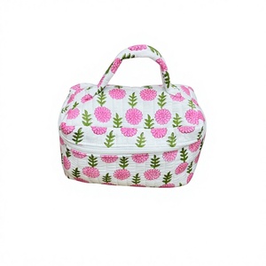 Premium Quilted Cotton <b>Makeup</b> Bag Printed Travel Cosmetic Organizer Zipper Vanity Pouch Reusable Toiletry Storage <b>Case</b> hand bag - Product Image 1