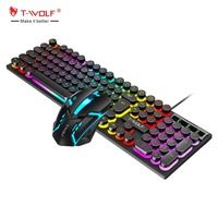 T-WOLF TF270 Wired Punk Style Keyboard and Mouse Combos Round Keycap 104keys Keyboard Colorful Backlit Gaming Keyboard Mouse