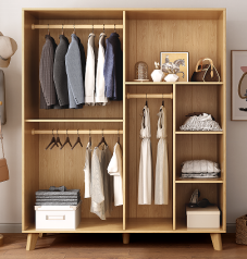 Modern Four-Door Wardrobe With Wooden Frame And Handles Freestanding <b>Bedroom</b> <b>Storage</b> <b>Cabinet</b> Scandinavian Design - Product Image 2
