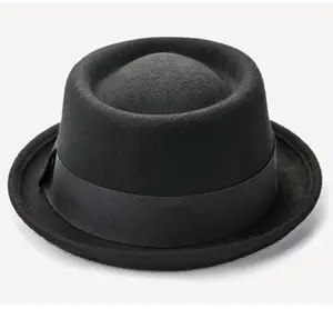 Linglong Custom Chapeau Homme. 100% Australiano Lã Borda Curta Flat Top Feltro Fedora Porco Pie Hat Homens Plain Hoeden Panamá Estilo