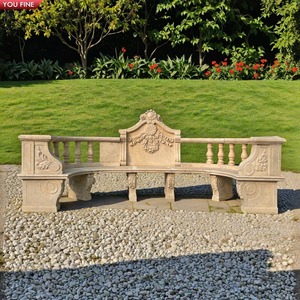 Panca Lunga Curva in <span class=keywords><strong>Marmo</strong></span> Naturale Scolpito a Mano per Giardino e Parco - Product Image 3