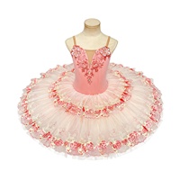Tutu de ballet semi-professionnel rose en tulle rigide pour enfant et adolescente, costume de spectacle La Belle au bois dormant, tenue de danse - En stock