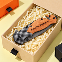 Couteau de chasse personnalisé à graver, lame en acier artisanale, manche en bois, finition satinée, coffret cadeau