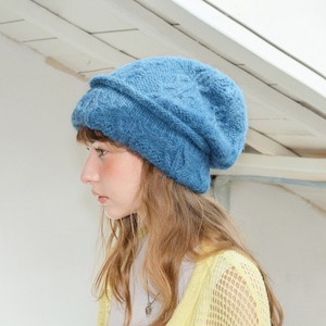 Korean Style Handmade Knitted Wool <b>Beret</b> For Women Winter Warm Windproof Fleece Hat Morning Glory Blue - Product Image 1