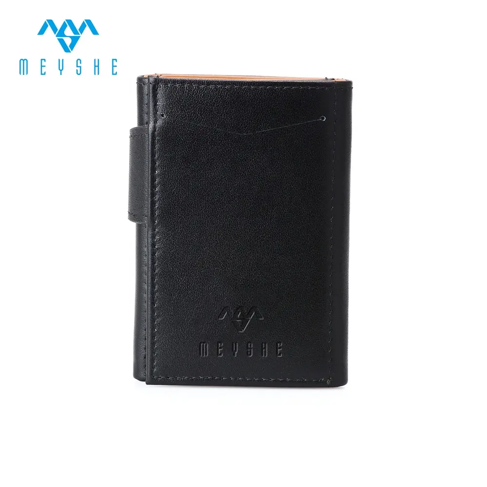 Custom double color genuine leather rfid mens trifold slim wallet