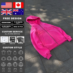 เสื้อฮู้ดดี้สตรีทแวร์แบบหนา ผ้าฝ้าย 100% สไตล์วินเทจ ล้างสีแบบแอซิดวอช ซีดจางแบบซันเฟด แต่งแพทช์ปะติด ปักลาย ซิปหน้า - Product Image 2
